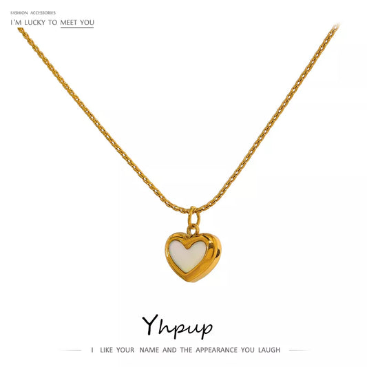 Yhpup Cute Heart Natural Shell Pendant Necklace 18 K Plated Stainless Steel Collar Necklace Gift Jewelry бижутерия для женщин