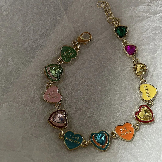 Fashion Color Love Drop Oil Enamel Bracelet Female INS New Design Cute Heart Candy Color Bracelet